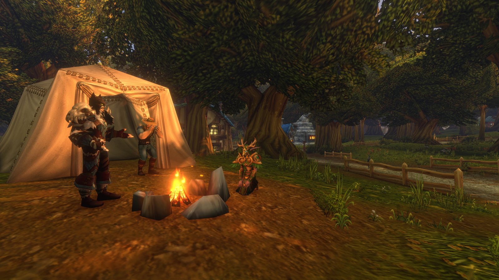 Players sitting at a campfire in World of Warcraft: Forever